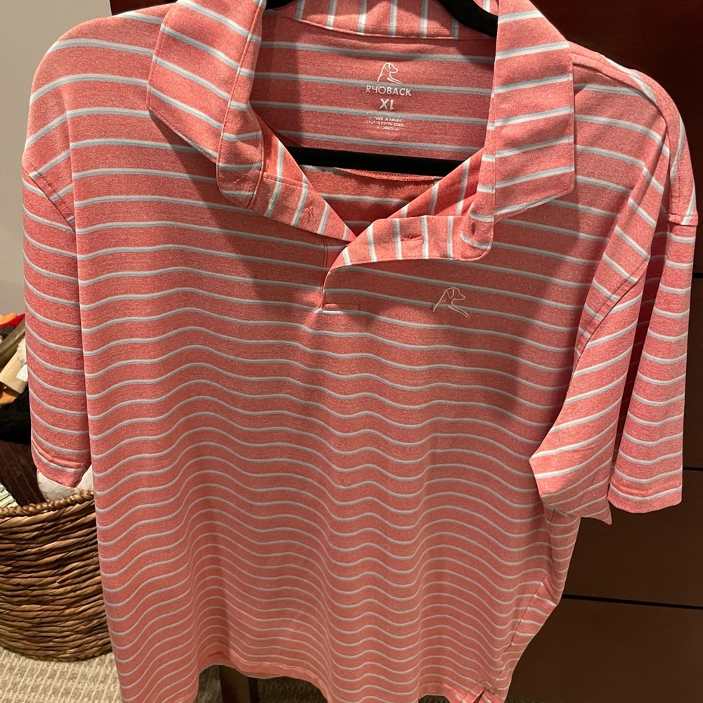 Rhoback Pink and Light Blue Striped Sport Polo Size XL